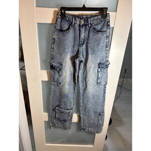 Orange Kiss Essentials Light Wash Denim Cargo Pants Pockets Size S Womens  63-12